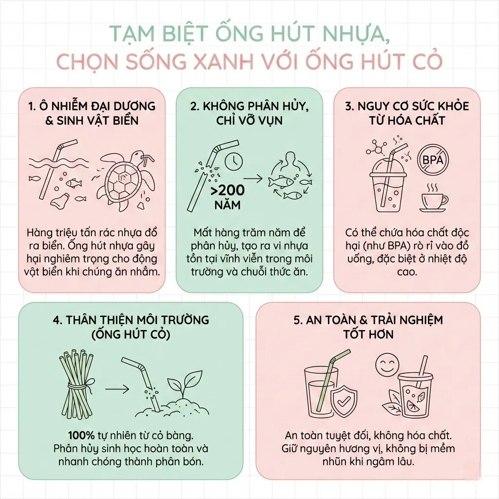 So sánh ống hút: Nhựa – giấy – inox – cỏ bàng | Cái nào thực sự eco?