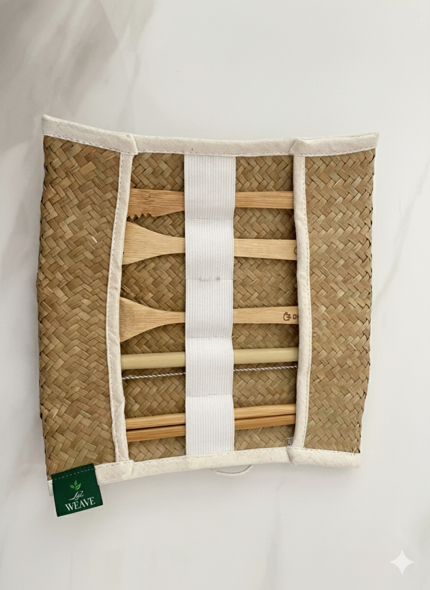 Bộ Dụng Cụ Ăn Uống Tre (Bọc Cỏ Bàng)